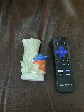 Hand-Painted Ceramic  Figurine in Green, Orange & Blue